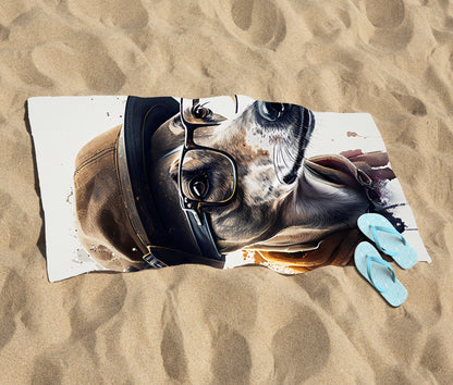 Whippet Dog With Glasses Splashart Beach Towel