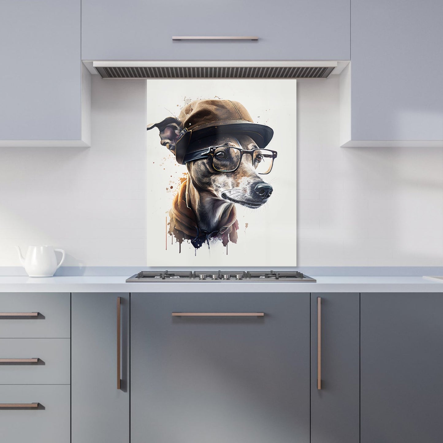 Whippet Dog With Glasses Splashart Kitchen Splashback