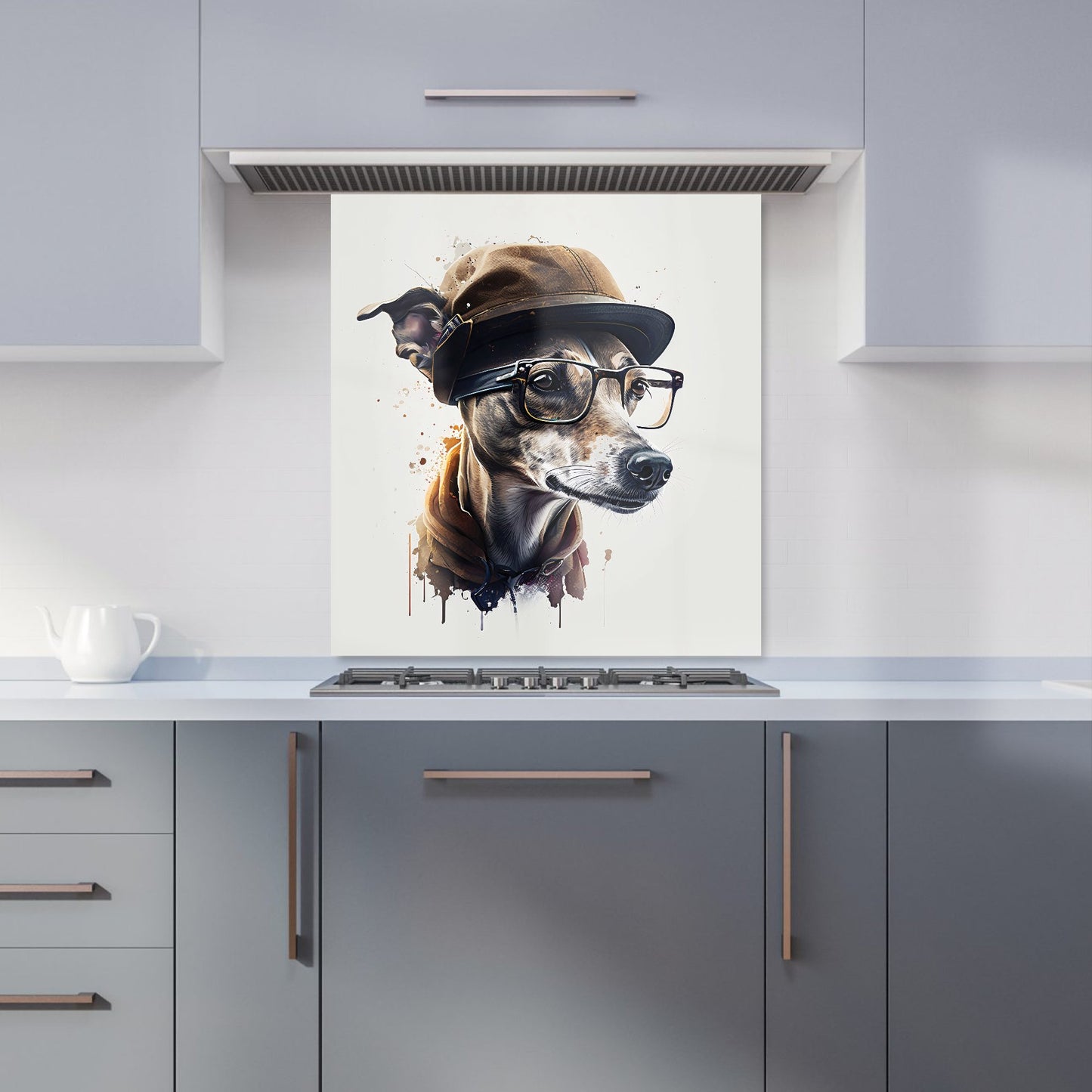 Whippet Dog With Glasses Splashart Kitchen Splashback