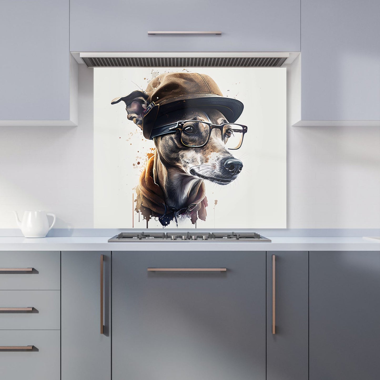 Whippet Dog With Glasses Splashart Kitchen Splashback