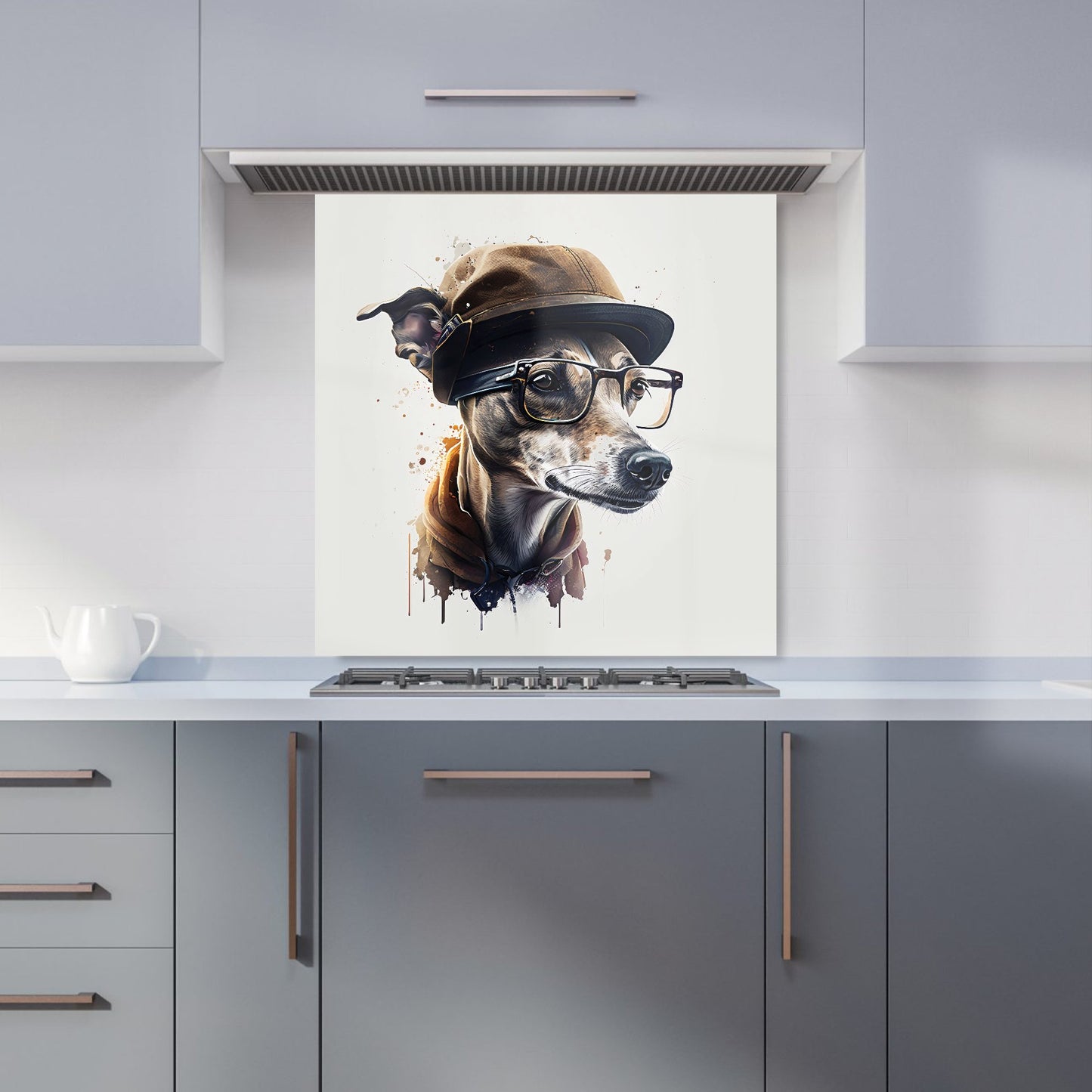 Whippet Dog With Glasses Splashart Kitchen Splashback