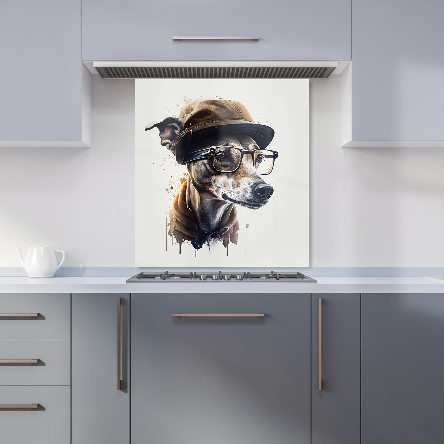 Whippet Dog With Glasses Splashart Kitchen Splashback