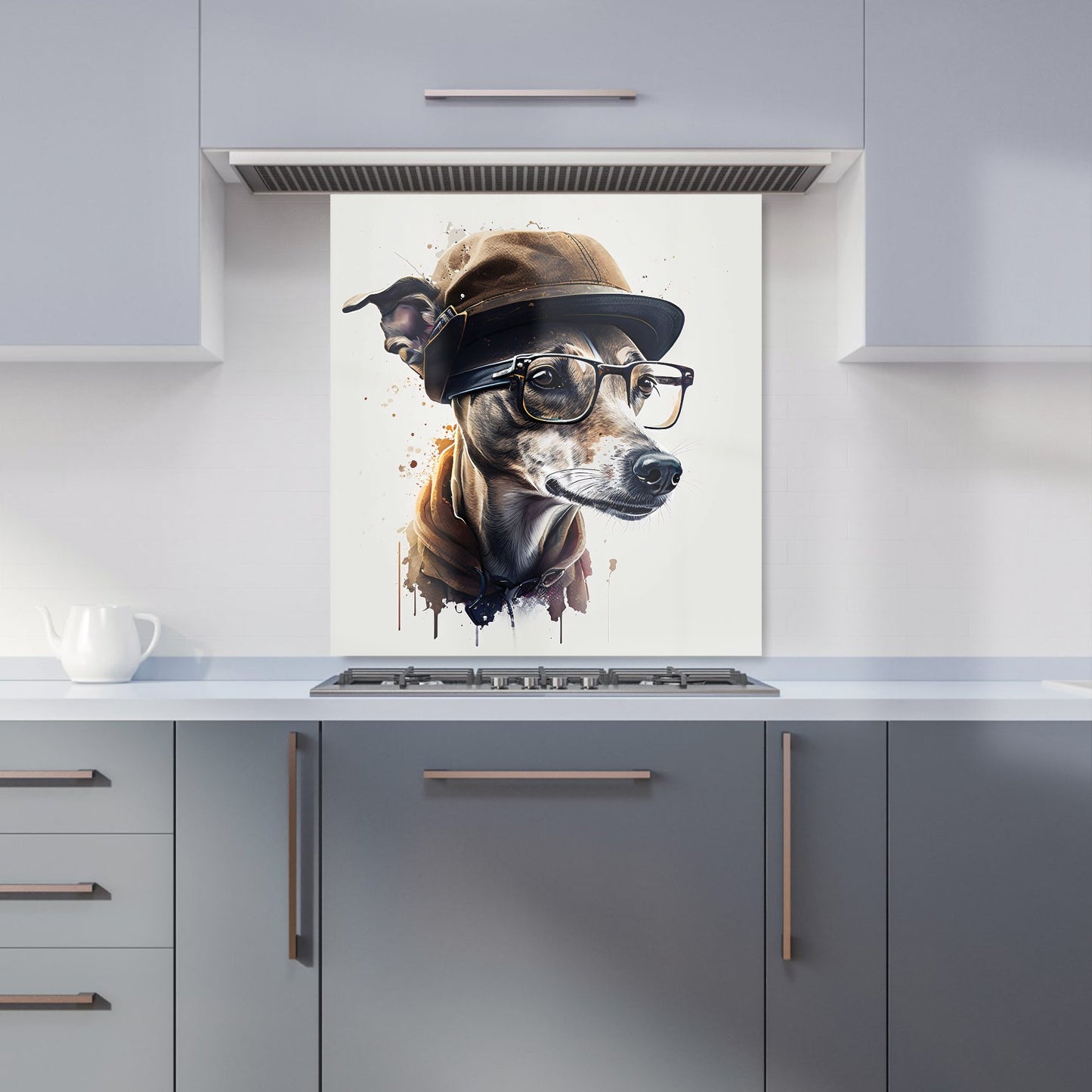 Whippet Dog With Glasses Splashart Kitchen Splashback