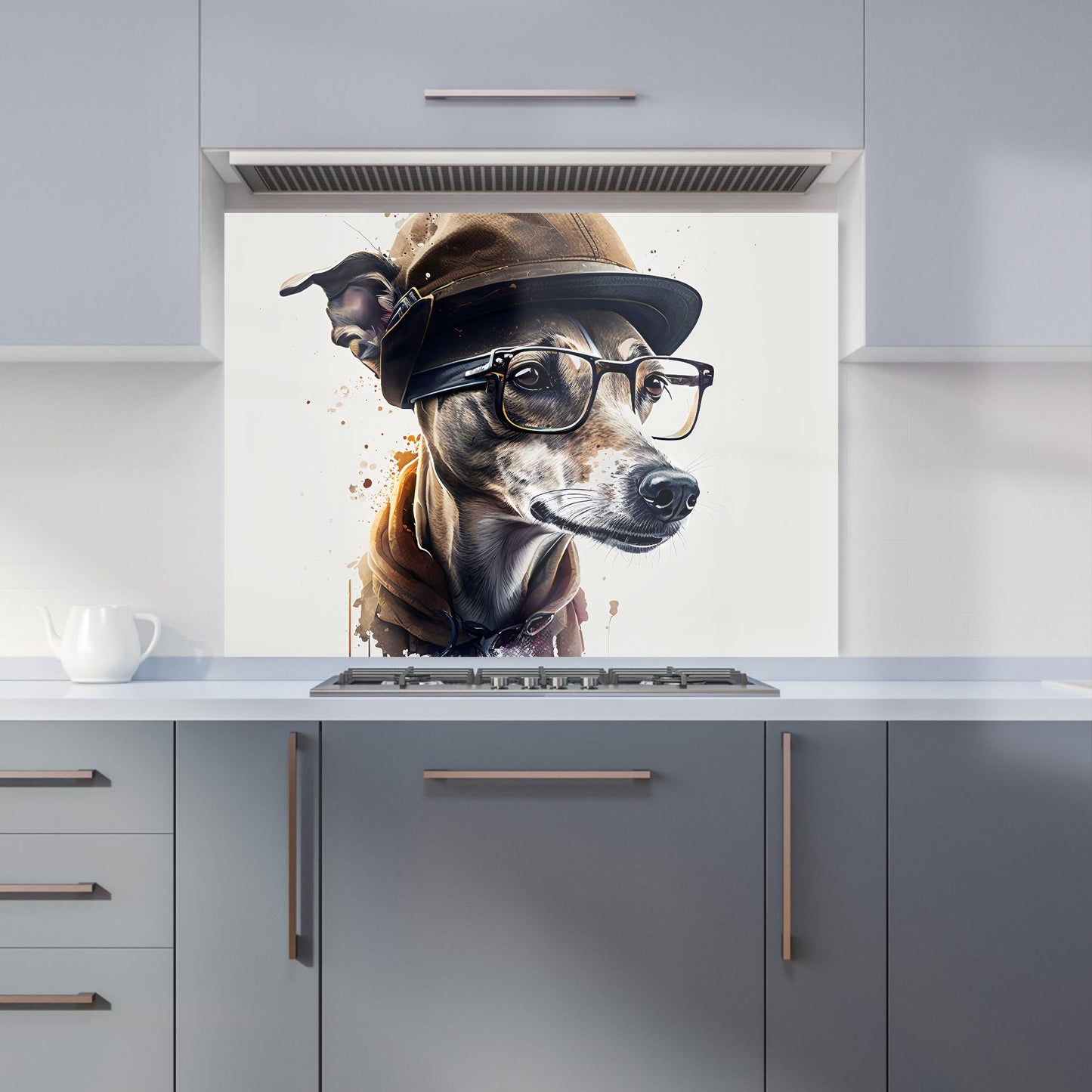 Whippet Dog With Glasses Splashart Kitchen Splashback