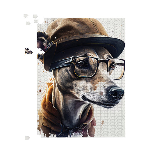 Whippet Dog With Glasses Splashart Jigsaw Puzzle