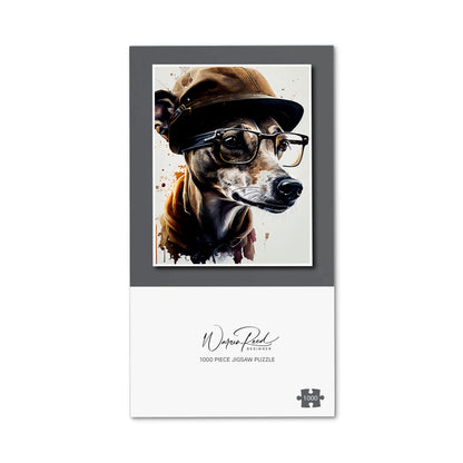 Whippet Dog With Glasses Splashart Jigsaw Puzzle