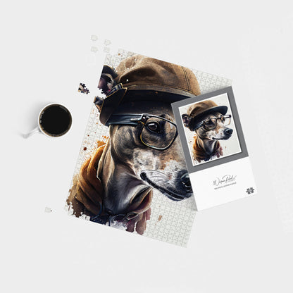Whippet Dog With Glasses Splashart Jigsaw Puzzle