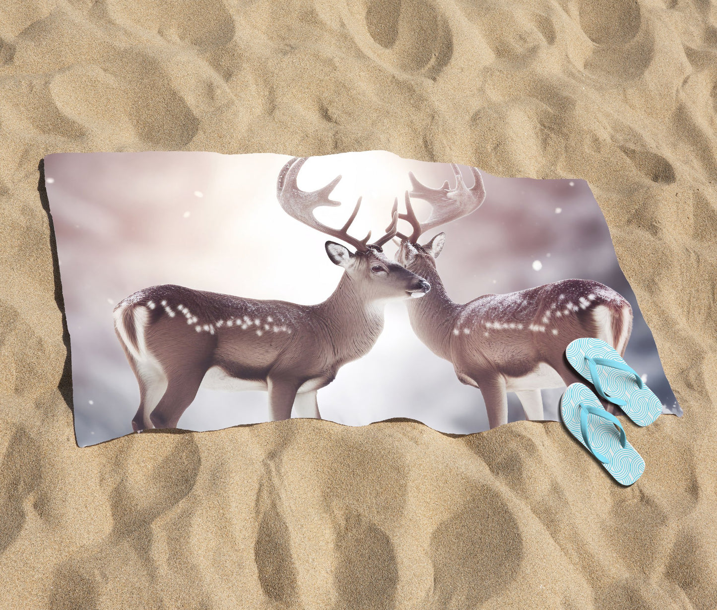 Reindeer In The Snow Beach Towel