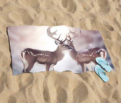 Reindeer In The Snow Beach Towel