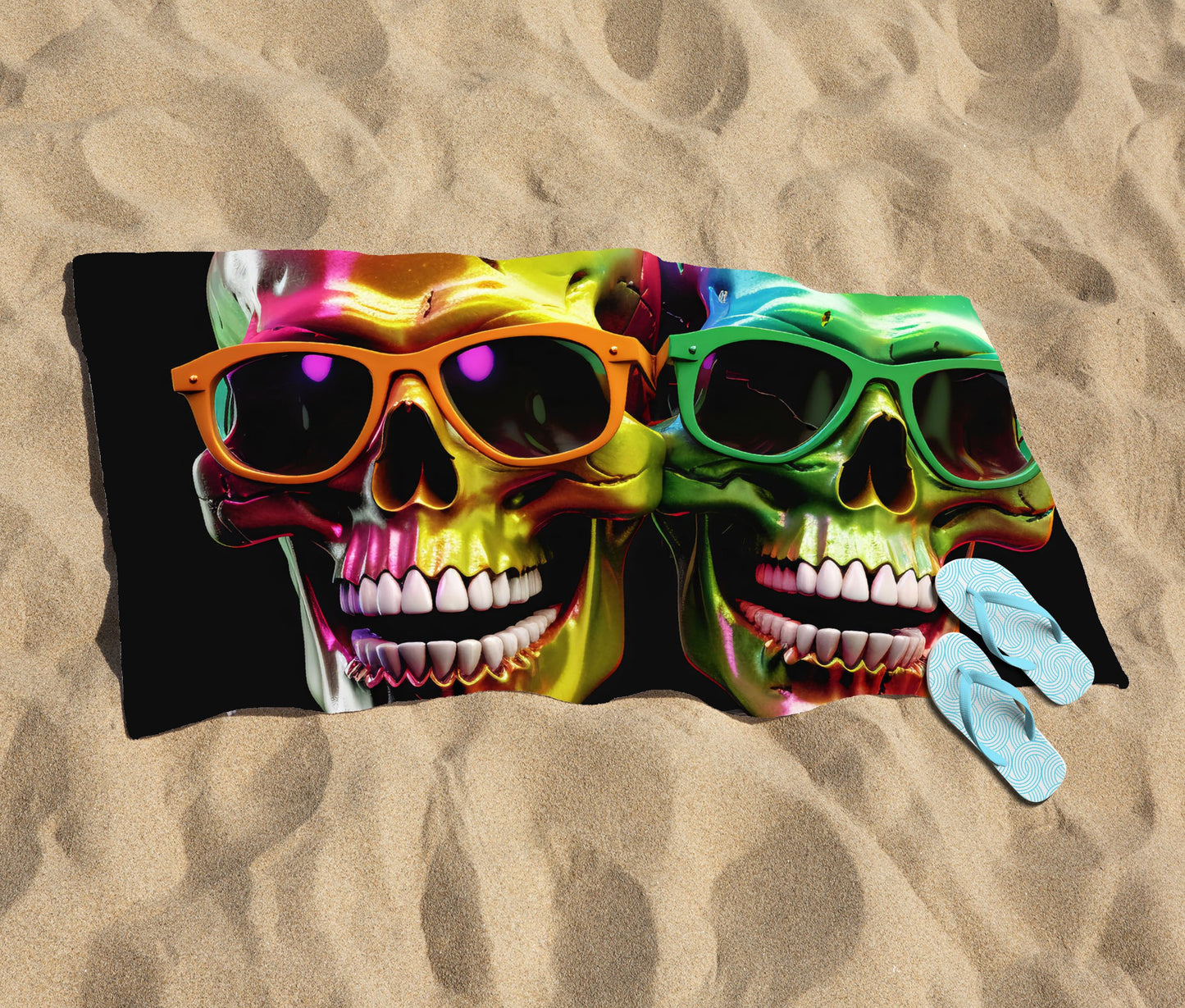 Happy Skeletons In Sunglasses Beach Towel