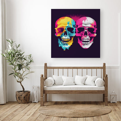 Pinks And Blue Happy Skeletons Canvas