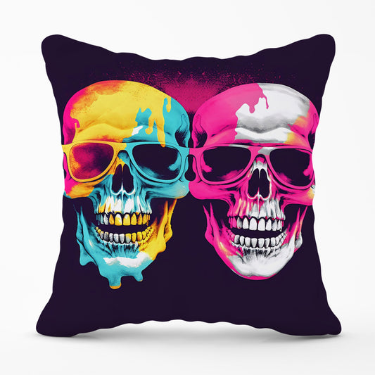 Pinks And Blue Happy Skeletons Cushions