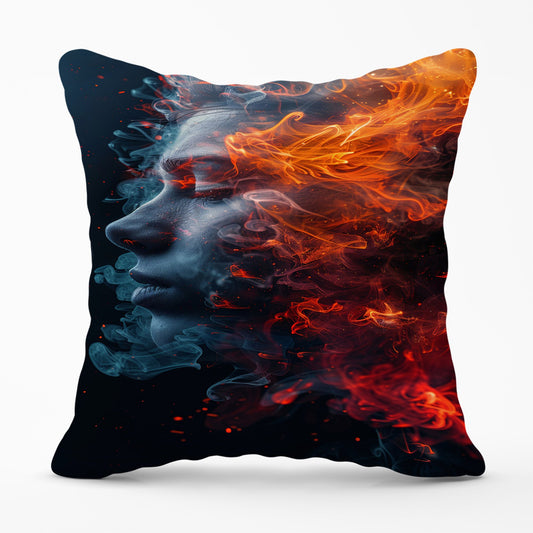 Fiery Mindscape: Portrait In Flames Cushions
