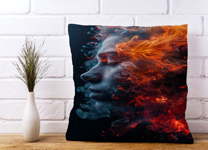 Fiery Mindscape: Portrait In Flames Cushions