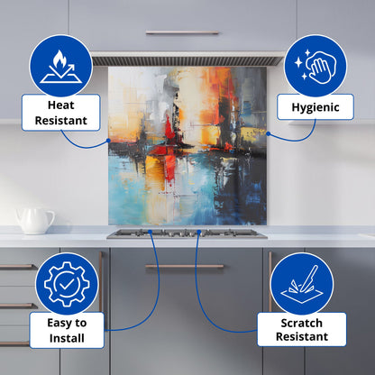 Reflective Splendour: City In Abstract Kitchen Splashback