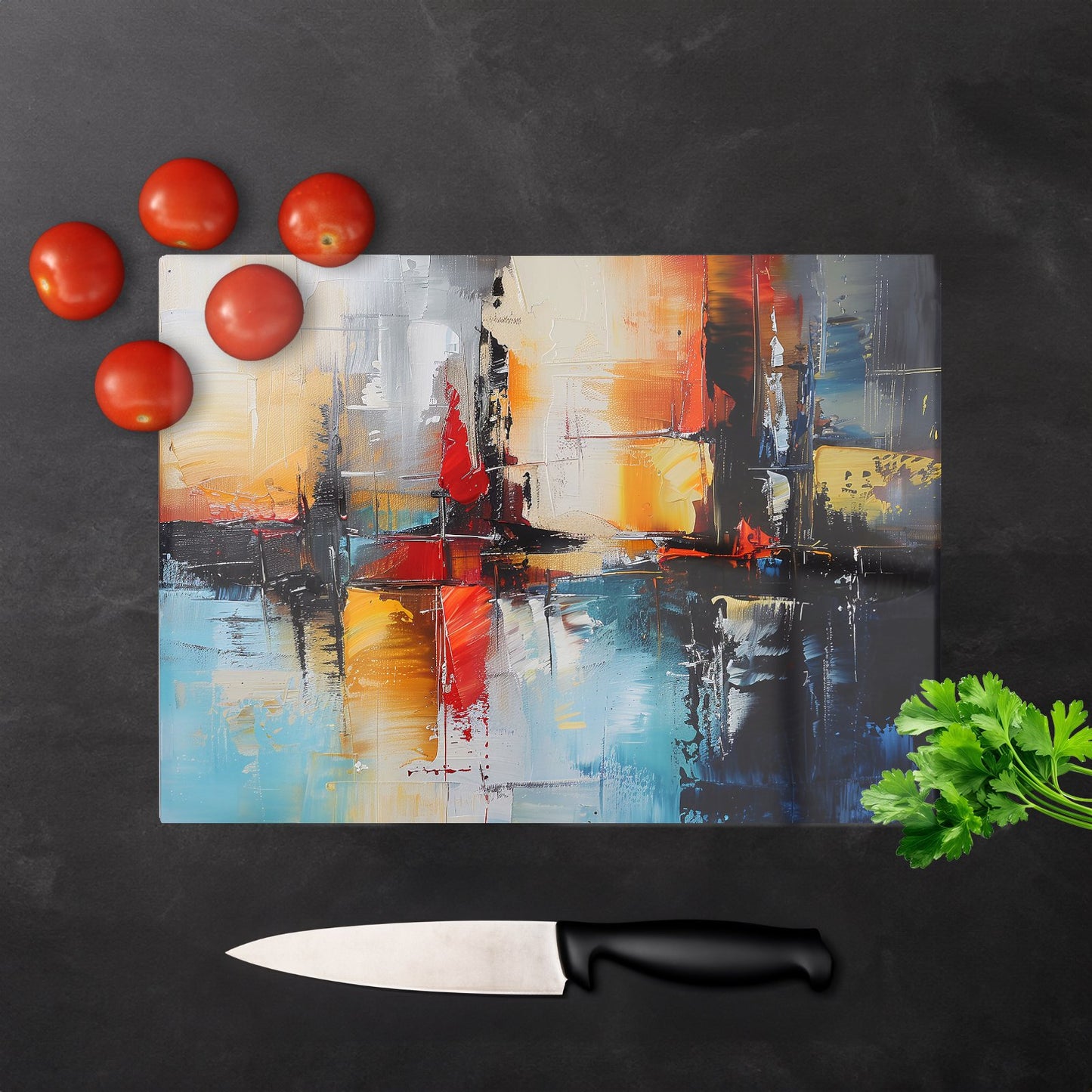 Reflective Splendour: City In Abstract Chopping Board