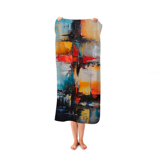 Reflective Splendour: City In Abstract Beach Towel