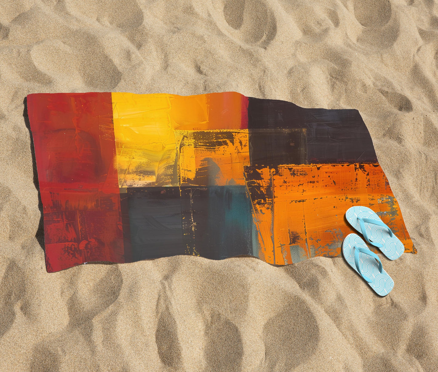 Golden Blocks Of Abstract Beach Towel