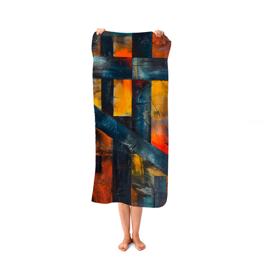 Geometric Interplay: Abstract Patterns Beach Towel