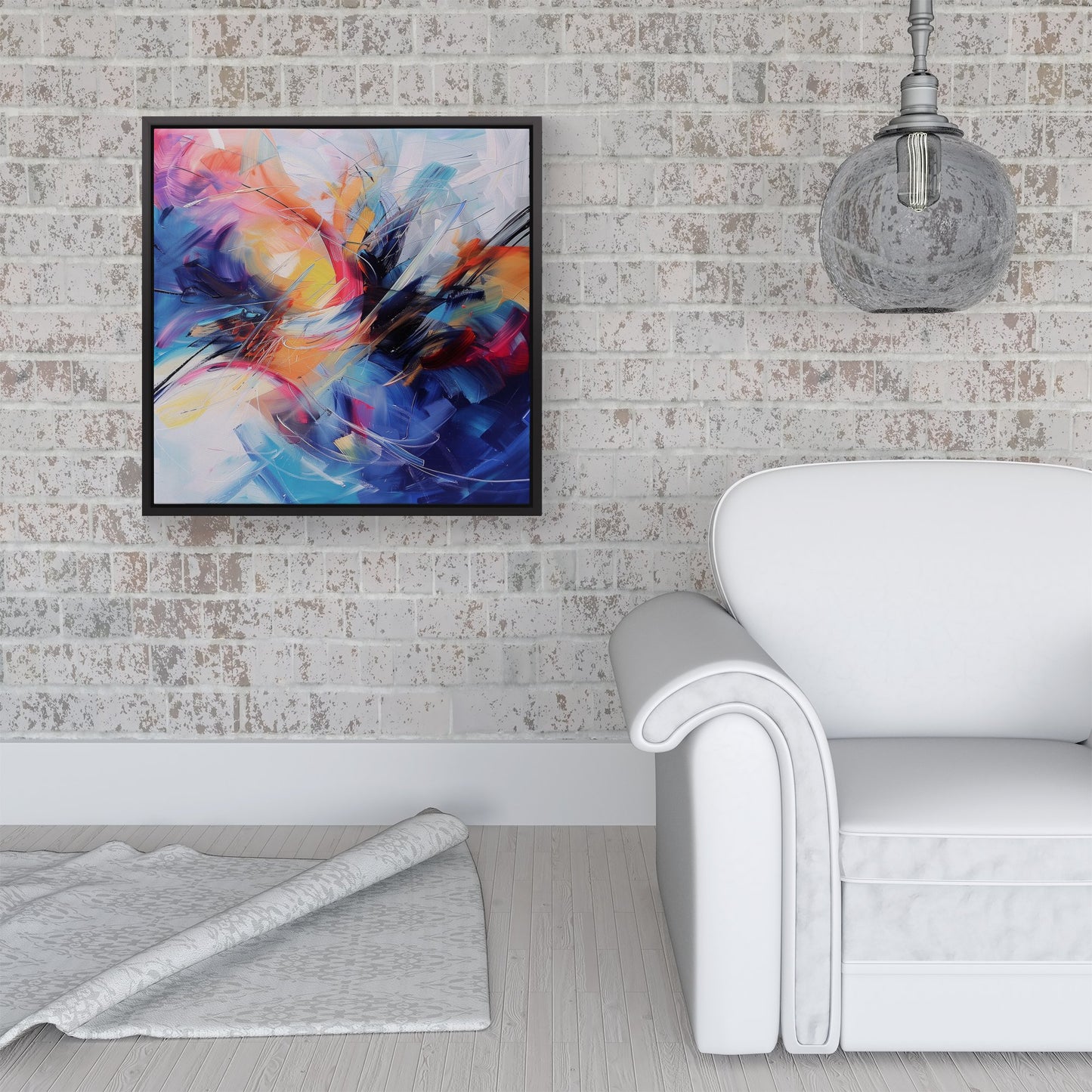 Serene Explosion: Calm Amidst Colours Framed Canvas