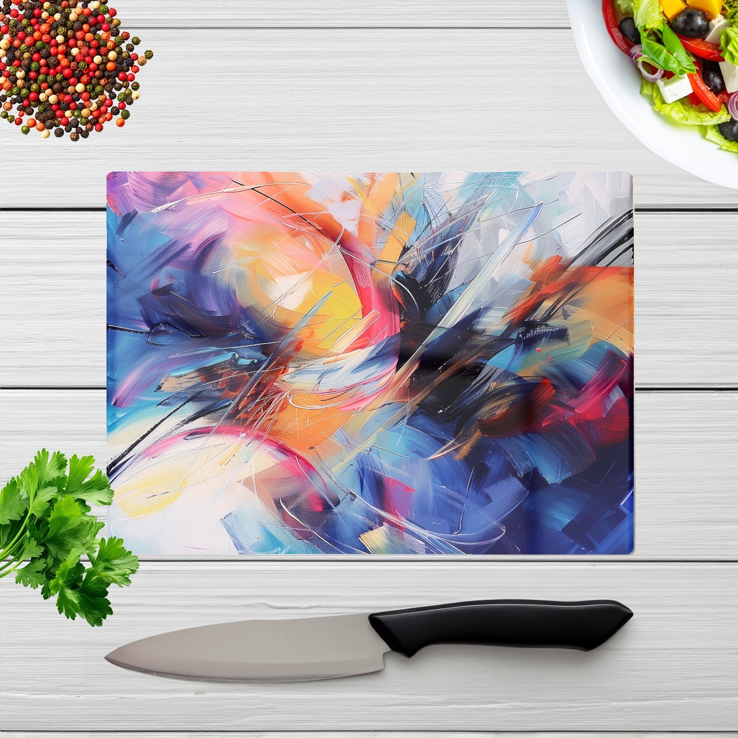 Serene Explosion: Calm Amidst Colours Chopping Board