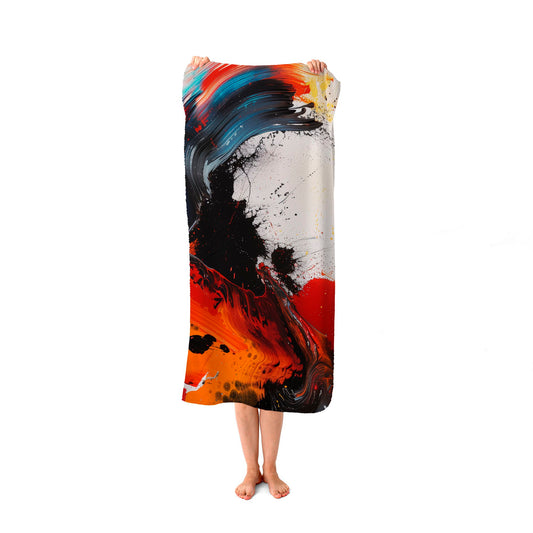 Fiery Waves: Abstract Motion Beach Towel