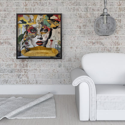 Abstract Face Behind Sofa Framed Canvas