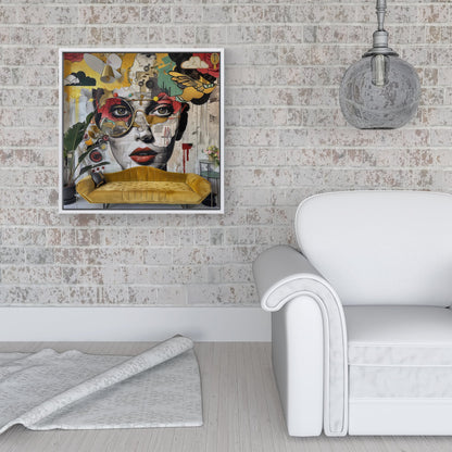Abstract Face Behind Sofa Framed Canvas