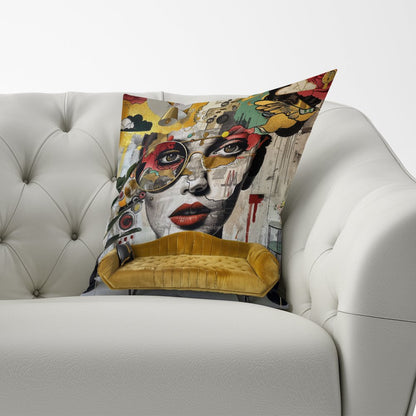 Abstract Face Behind Sofa Cushions