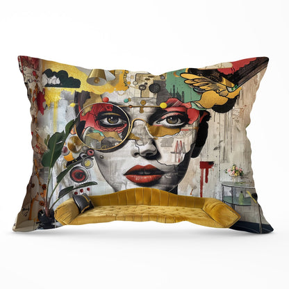 Abstract Face Behind Sofa Cushions