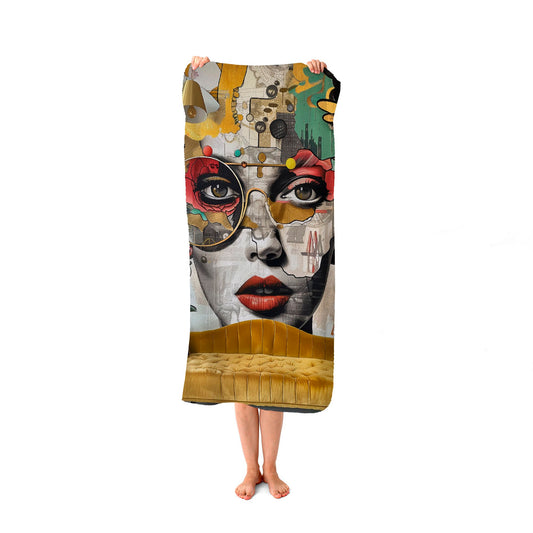 Abstract Face Behind Sofa Beach Towel