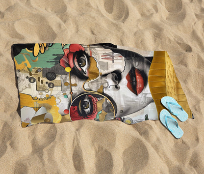 Abstract Face Behind Sofa Beach Towel