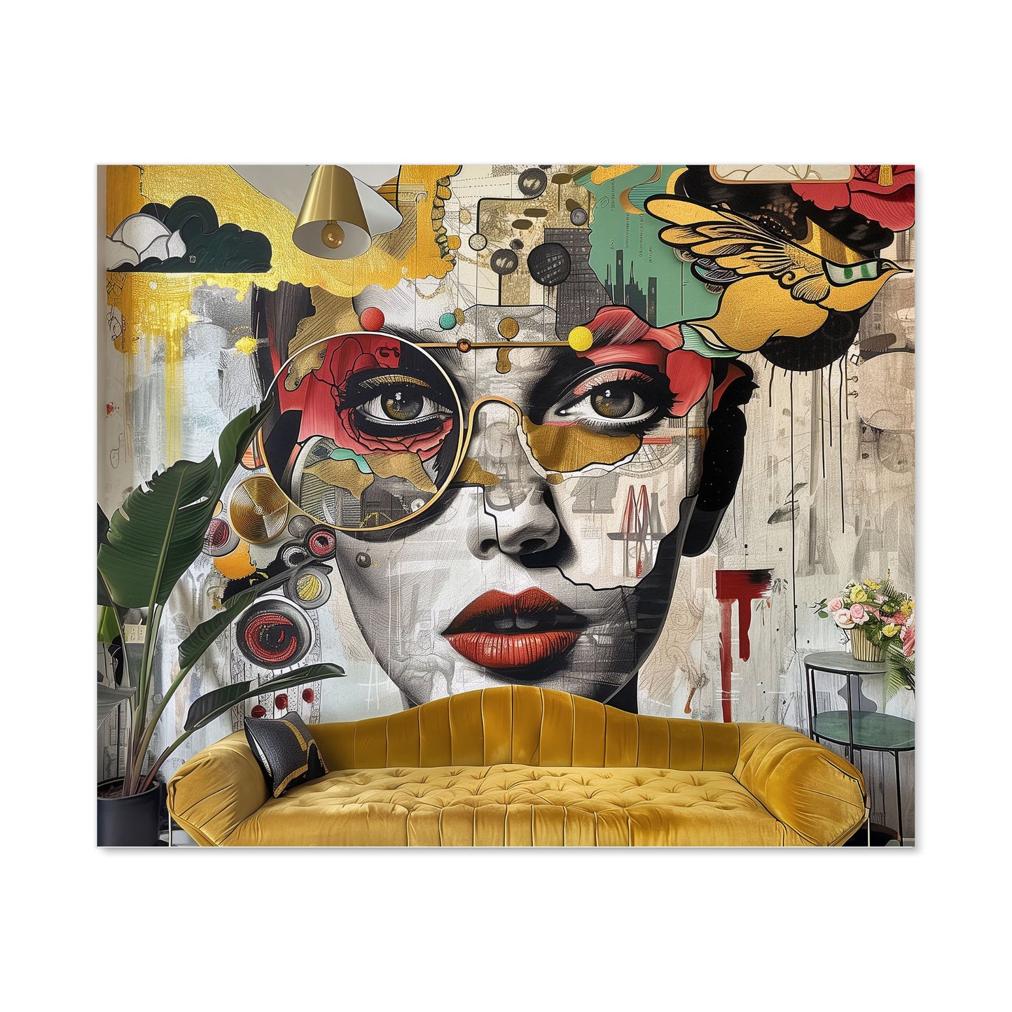 Abstract Face Behind Sofa Kitchen Splashback
