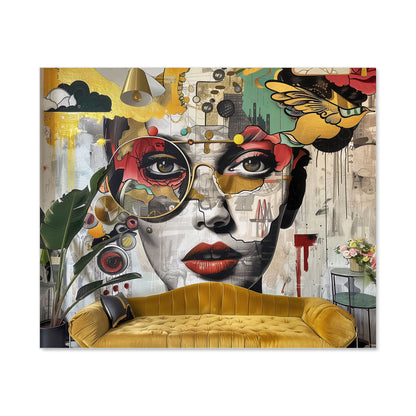 Abstract Face Behind Sofa Kitchen Splashback