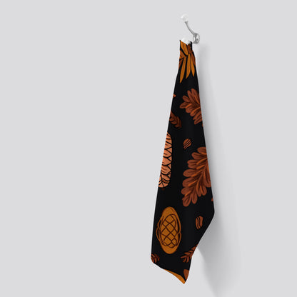 Autumn Leaves And Pinecones Tea Towel