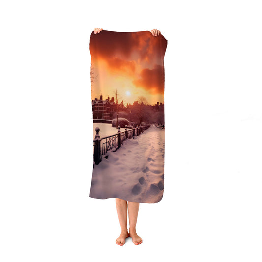 A Snowy Walk In London Beach Towel