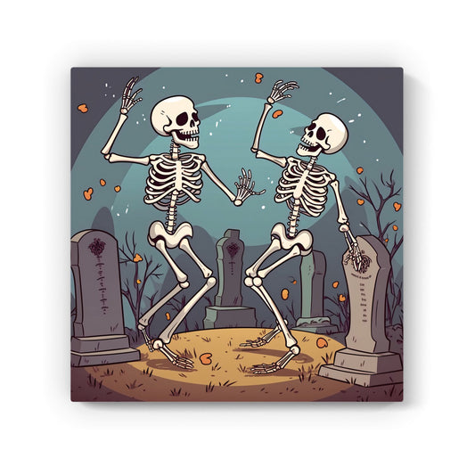 Dancing Skeletons In A Graveyard Canvas