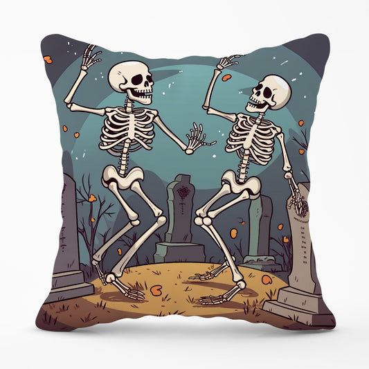 Dancing Skeletons In A Graveyard Cushions