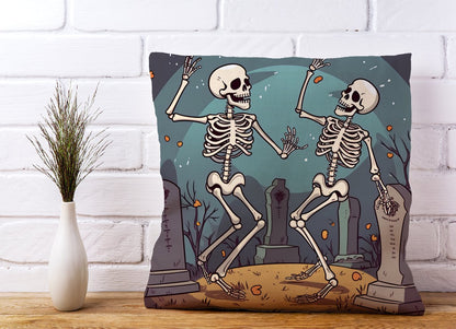 Dancing Skeletons In A Graveyard Cushions