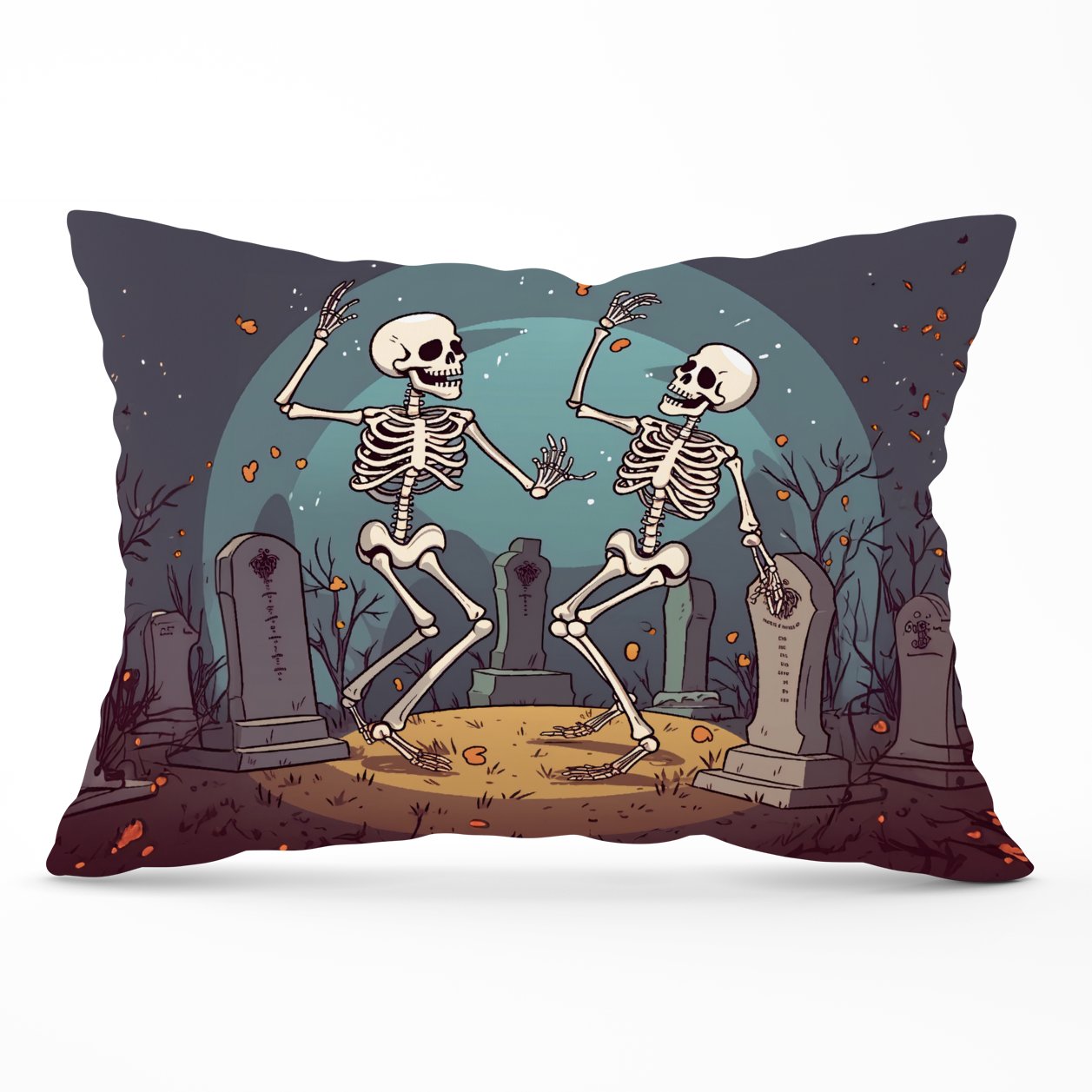 Dancing Skeletons In A Graveyard Cushions