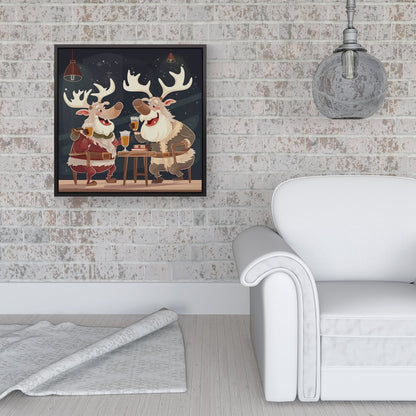 Reindeers Down The Pub Framed Canvas