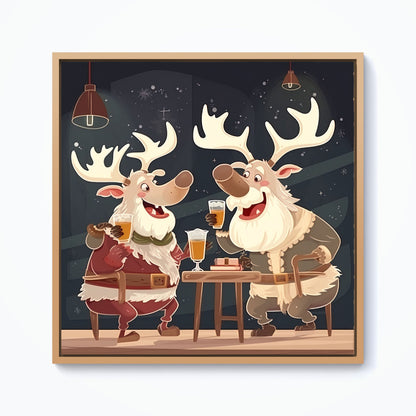 Reindeers Down The Pub Framed Canvas