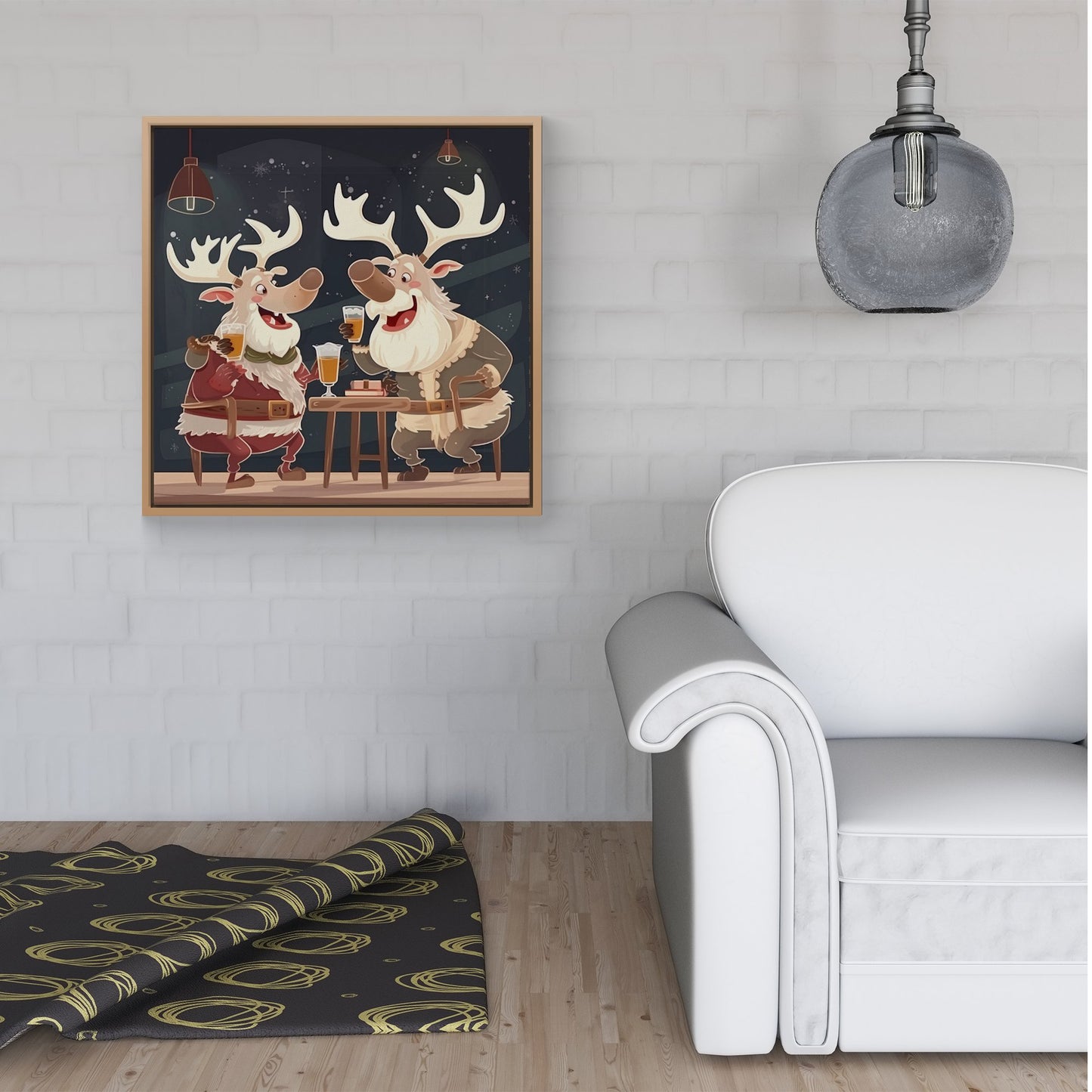 Reindeers Down The Pub Framed Canvas