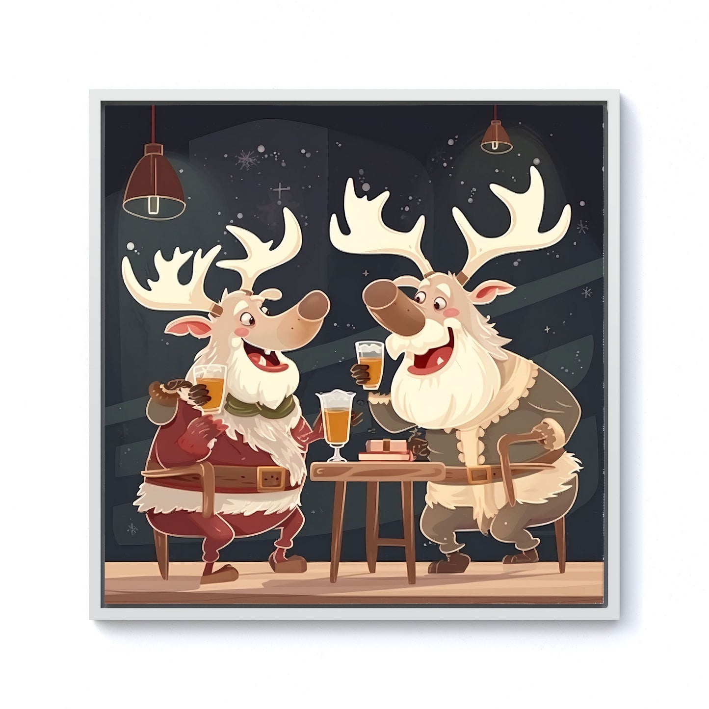 Reindeers Down The Pub Framed Canvas