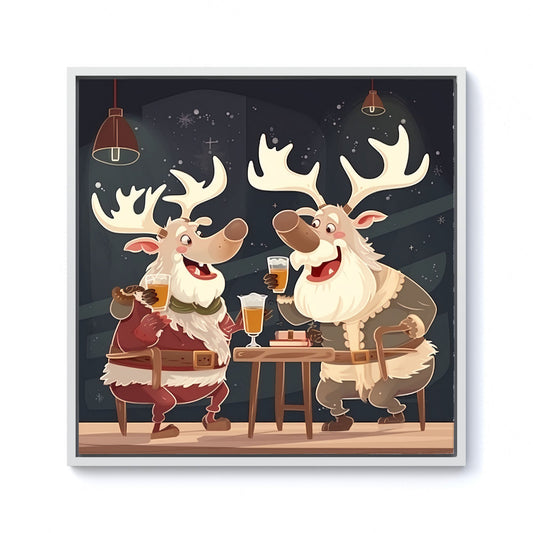 Reindeers Down The Pub Framed Canvas