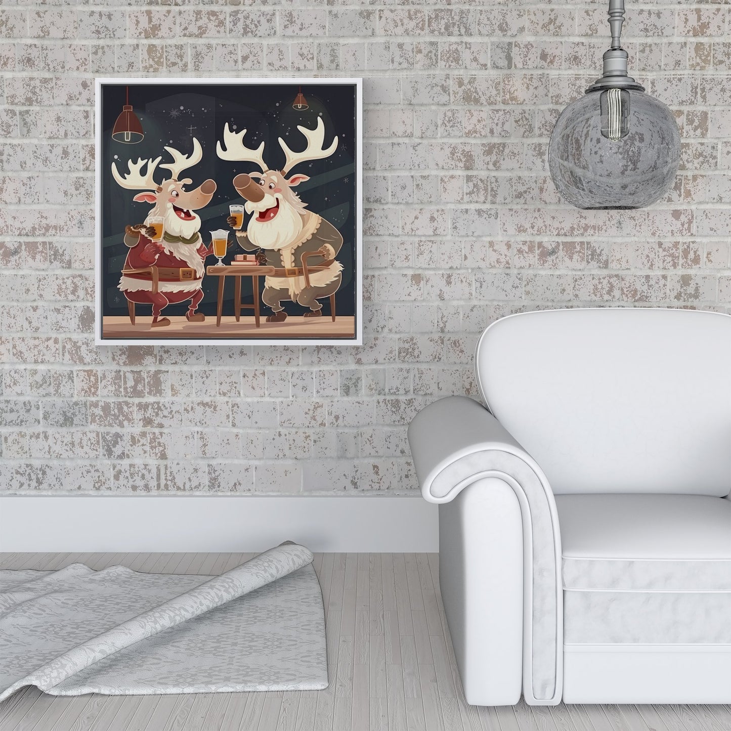 Reindeers Down The Pub Framed Canvas