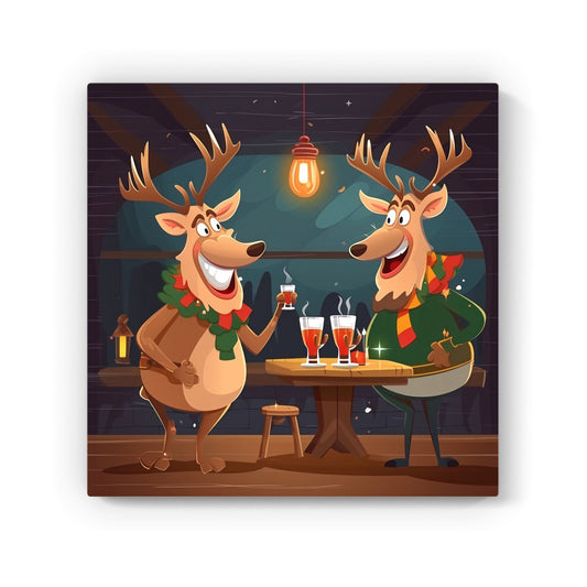 Reindeers Having A Beer Canvas