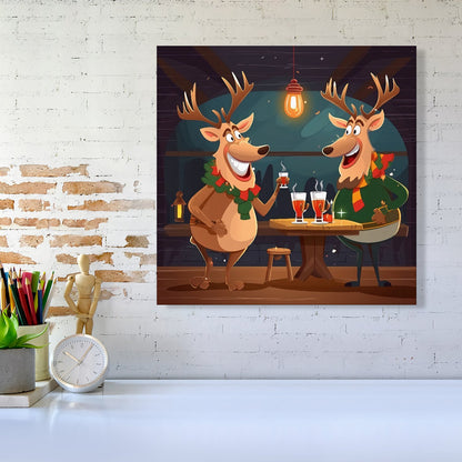 Reindeers Having A Beer Canvas