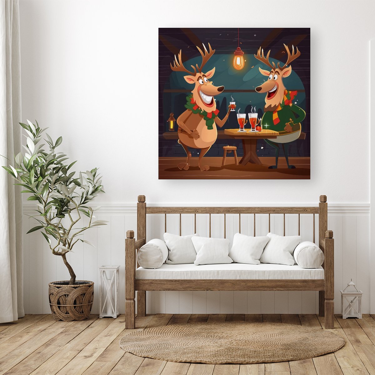 Reindeers Having A Beer Canvas
