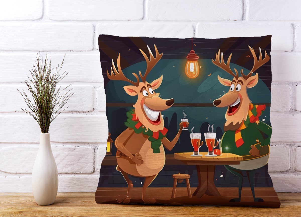 Reindeers Having A Beer Cushions